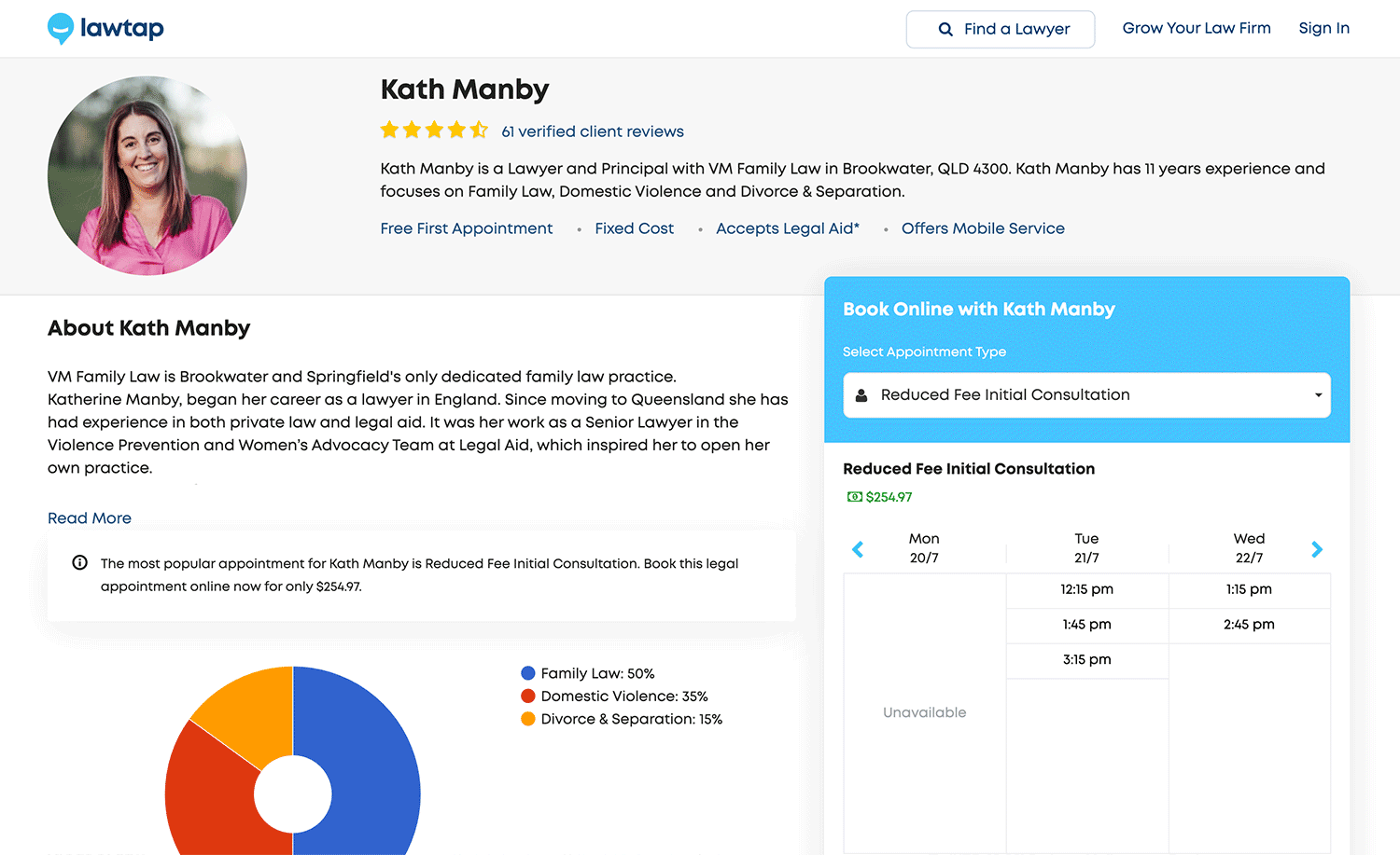 LawTap Screenshot - Lawyer Profile